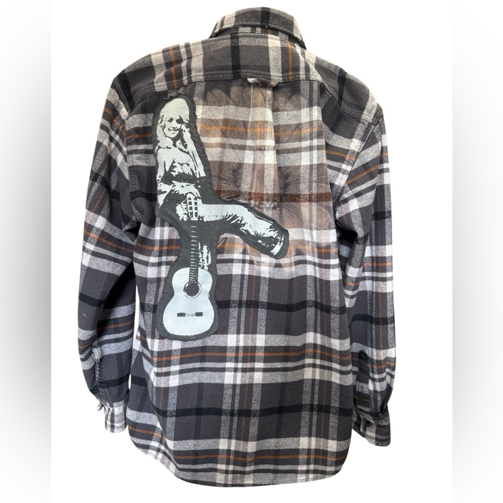 Upcycled Dolly Parton Flannel Plaid Shirt #227